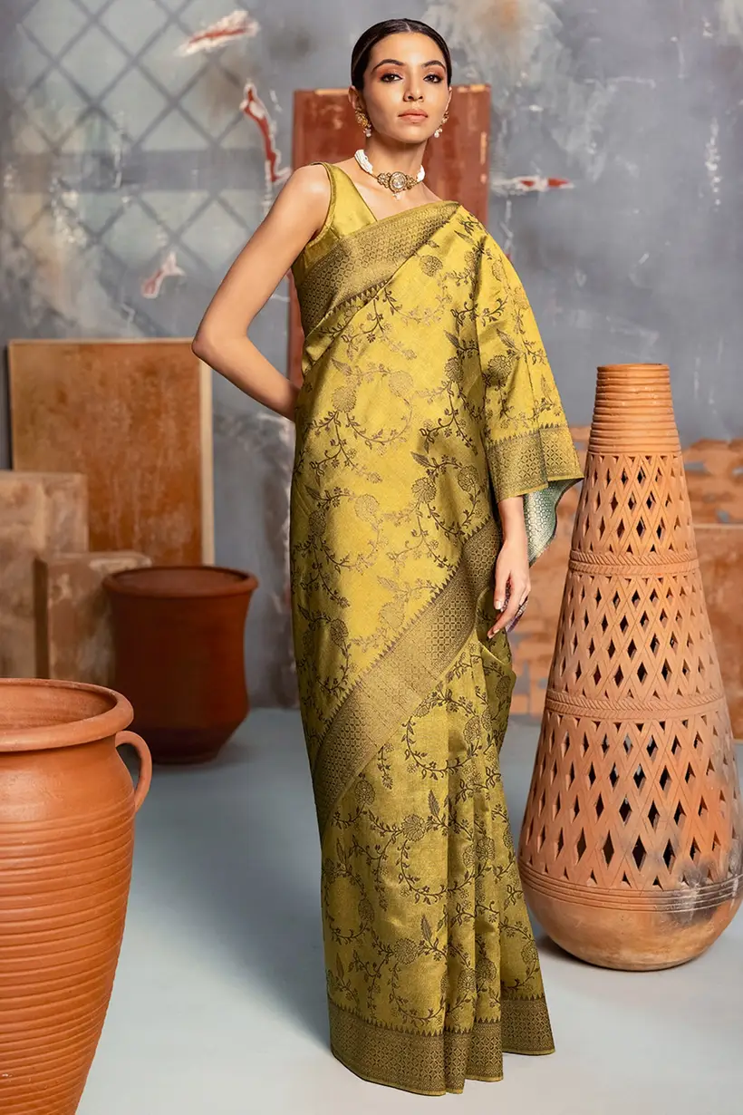 Light Green Tussar Silk Saree